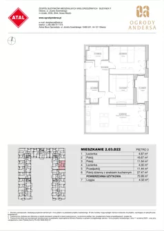 3 pokoje, mieszkanie 75,99 m², piętro 3, oferta nr 2.03.D22, Ogrody Andersa IV, Gliwice, Wojska Polskiego, ul. J. Sowińskiego