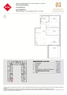 3 pokoje, mieszkanie 59,64 m², piętro 4, oferta nr 2.04.A24, Ogrody Andersa IV, Gliwice, Wojska Polskiego, ul. J. Sowińskiego