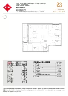 3 pokoje, mieszkanie 76,64 m², piętro 4, oferta nr 2.04.B32, Ogrody Andersa IV, Gliwice, Wojska Polskiego, ul. J. Sowińskiego