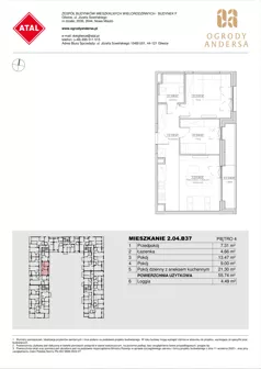3 pokoje, mieszkanie 55,74 m², piętro 4, oferta nr 2.04.B37, Ogrody Andersa IV, Gliwice, Wojska Polskiego, ul. J. Sowińskiego