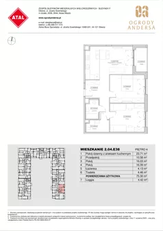 3 pokoje, mieszkanie 75,30 m², piętro 4, oferta nr 2.04.E38, Ogrody Andersa IV, Gliwice, Wojska Polskiego, ul. J. Sowińskiego