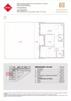 3 pokoje, mieszkanie 73,04 m², parter, oferta nr 3.00.A03, Ogrody Andersa IV, Gliwice, Wojska Polskiego, ul. J. Sowińskiego