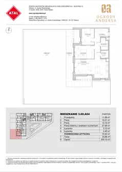 3 pokoje, mieszkanie 70,65 m², parter, oferta nr 3.00.A04, Ogrody Andersa IV, Gliwice, Wojska Polskiego, ul. J. Sowińskiego