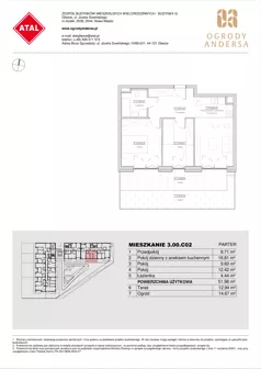 3 pokoje, mieszkanie 51,36 m², piętro 3, oferta nr 2.03.E33, Ogrody Andersa IV, Gliwice, Wojska Polskiego, ul. J. Sowińskiego