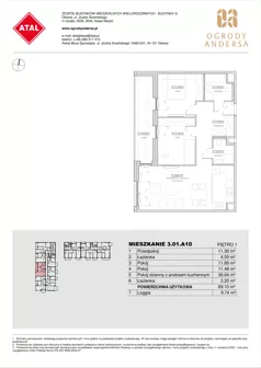3 pokoje, mieszkanie 69,10 m², piętro 1, oferta nr 3.01.A10, Ogrody Andersa IV, Gliwice, Wojska Polskiego, ul. J. Sowińskiego
