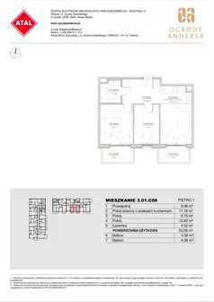 3 pokoje, mieszkanie 53,05 m², piętro 1, oferta nr 3.01.C06, Ogrody Andersa IV, Gliwice, Wojska Polskiego, ul. J. Sowińskiego