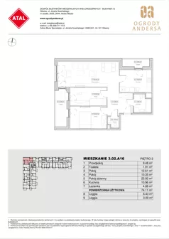 3 pokoje, mieszkanie 74,11 m², piętro 2, oferta nr 3.02.A16, Ogrody Andersa IV, Gliwice, Wojska Polskiego, ul. J. Sowińskiego