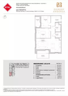 3 pokoje, mieszkanie 72,79 m², piętro 2, oferta nr 3.02.A19, Ogrody Andersa IV, Gliwice, Wojska Polskiego, ul. J. Sowińskiego