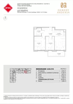 3 pokoje, mieszkanie 53,05 m², piętro 2, oferta nr 3.02.C10, Ogrody Andersa IV, Gliwice, Wojska Polskiego, ul. J. Sowińskiego
