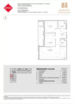3 pokoje, mieszkanie 69,10 m², piętro 3, oferta nr 3.03.A26, Ogrody Andersa IV, Gliwice, Wojska Polskiego, ul. J. Sowińskiego