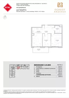 3 pokoje, mieszkanie 53,36 m², piętro 3, oferta nr 3.03.B09, Ogrody Andersa IV, Gliwice, Wojska Polskiego, ul. J. Sowińskiego