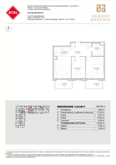 3 pokoje, mieszkanie 53,36 m², piętro 4, oferta nr 3.04.B11, Ogrody Andersa IV, Gliwice, Wojska Polskiego, ul. J. Sowińskiego