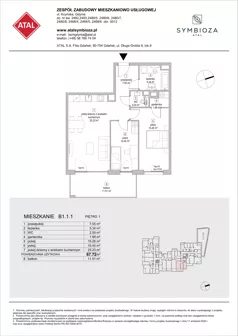 3 pokoje, mieszkanie 67,72 m², piętro 1, oferta nr B1.1.1, ATAL Symbioza, Gdynia, Cisowa, ul. Kcyńska