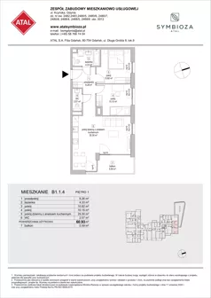 3 pokoje, mieszkanie 60,93 m², piętro 1, oferta nr B1.1.4, ATAL Symbioza, Gdynia, Cisowa, ul. Kcyńska