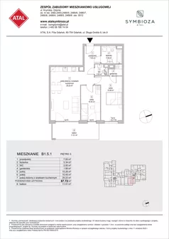 3 pokoje, mieszkanie 67,72 m², piętro 5, oferta nr B1.5.1, ATAL Symbioza, Gdynia, Cisowa, ul. Kcyńska