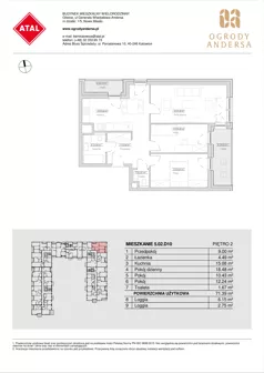 3 pokoje, mieszkanie 71,39 m², piętro 2, oferta nr 5.02.D10, Ogrody Andersa, Gliwice, Wojska Polskiego, ul. Leopolda Okulickiego