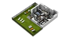 3 pokoje, mieszkanie 56,09 m², piętro 1, oferta nr B1.1.09, Zakole Wisły II, Kraków, Podgórze, ul. Na Zakolu Wisły