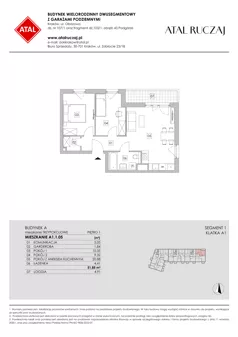 3 pokoje, mieszkanie 51,85 m², piętro 1, oferta nr A1.1.05, ATAL Ruczaj, Kraków, Łagiewniki-Borek Fałęcki, Borek Fałęcki, ul. Obozowa