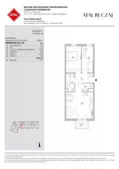 3 pokoje, mieszkanie 58,36 m², piętro 1, oferta nr A2.1.34, ATAL Ruczaj, Kraków, Łagiewniki-Borek Fałęcki, Borek Fałęcki, ul. Obozowa