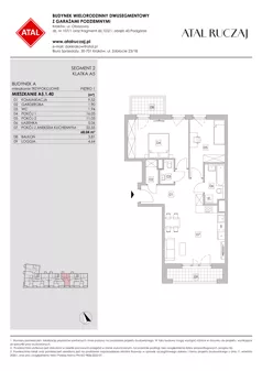 3 pokoje, mieszkanie 68,08 m², piętro 1, oferta nr A5.1.40, ATAL Ruczaj, Kraków, Łagiewniki-Borek Fałęcki, Borek Fałęcki, ul. Obozowa