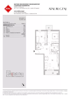 3 pokoje, mieszkanie 64,55 m², piętro 3, oferta nr A4.3.16, ATAL Ruczaj, Kraków, Łagiewniki-Borek Fałęcki, Borek Fałęcki, ul. Obozowa