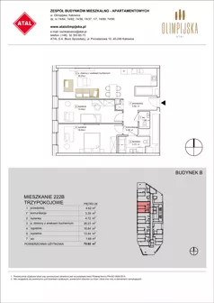 3 pokoje, apartament 70,92 m², piętro 28, oferta nr B-28-222B, ATAL Olimpijska, Katowice, Bogucice, ul. Olimpijska / al. Korfantego