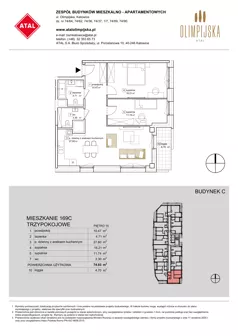 3 pokoje, apartament 73,87 m², piętro 15, oferta nr C-15-169C, ATAL Olimpijska, Katowice, Bogucice, ul. Olimpijska / al. Korfantego