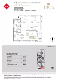 3 pokoje, apartament 73,98 m², piętro 18, oferta nr C-18-205C, ATAL Olimpijska, Katowice, Bogucice, ul. Olimpijska / al. Korfantego