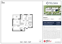 3 pokoje, mieszkanie 53,38 m², piętro 4, oferta nr 1.4.04, Osiedle Rytelska, Gdańsk, Orunia Górna-Gdańsk Południe, ul. Rytelska