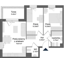 3 pokoje, mieszkanie 53,38 m², piętro 4, oferta nr 1.4.04, Osiedle Rytelska, Gdańsk, Orunia Górna-Gdańsk Południe, ul. Rytelska