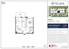 3 pokoje, mieszkanie 46,79 m², piętro 1, oferta nr 1.1.06, Osiedle Rytelska, Gdańsk, Orunia Górna-Gdańsk Południe, ul. Rytelska
