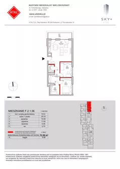3 pokoje, mieszkanie 72,55 m², piętro 1, oferta nr F.2.1.06, ATAL SKY+, Katowice, Wełnowiec-Józefowiec, Wełnowiec, al. Wojciecha Korfantego 85-89