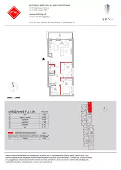 3 pokoje, mieszkanie 72,55 m², piętro 1, oferta nr F.2.1.06, ATAL SKY+, Katowice, Wełnowiec-Józefowiec, Wełnowiec, al. Wojciecha Korfantego 85-89
