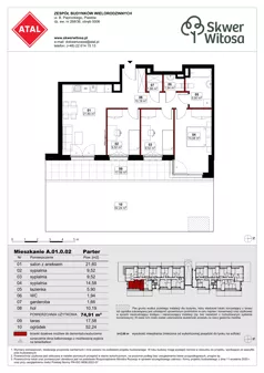 4 pokoje, mieszkanie 77,45 m², piętro 1, oferta nr A02.1.51, Skwer Witosa, Piastów, ul. Bodycha/Witosa