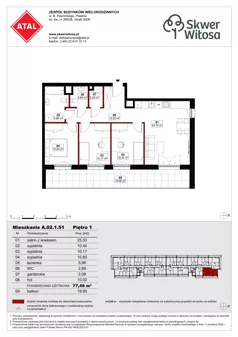 4 pokoje, mieszkanie 77,49 m², piętro 1, oferta nr A02.1.51, Skwer Witosa, Piastów, ul. Bodycha/Witosa