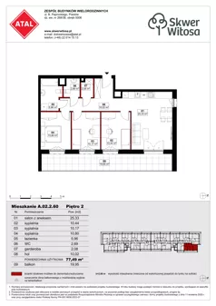 4 pokoje, mieszkanie 77,49 m², piętro 2, oferta nr A02.2.60, Skwer Witosa, Piastów, ul. Bodycha/Witosa