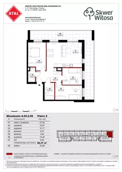 4 pokoje, mieszkanie 80,37 m², piętro 2, oferta nr A02.2.59, Skwer Witosa, Piastów, ul. Bodycha/Witosa