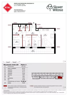 4 pokoje, mieszkanie 77,49 m², piętro 3, oferta nr A02.3.69, Skwer Witosa, Piastów, ul. Bodycha/Witosa