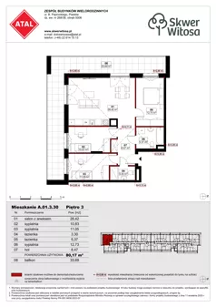 4 pokoje, mieszkanie 80,17 m², piętro 3, oferta nr A01.3.30, Skwer Witosa, Piastów, ul. Bodycha/Witosa