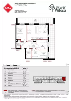 4 pokoje, mieszkanie 80,37 m², piętro 3, oferta nr A02.3.68, Skwer Witosa, Piastów, ul. Bodycha/Witosa