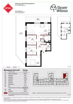 4 pokoje, mieszkanie 81,33 m², piętro 3, oferta nr B01.3.33, Skwer Witosa, Piastów, ul. Bodycha/Witosa