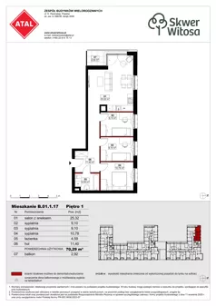 4 pokoje, mieszkanie 70,29 m², piętro 1, oferta nr B01.1.17, Skwer Witosa, Piastów, ul. Bodycha/Witosa