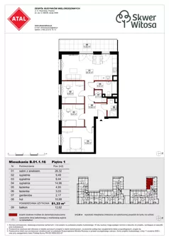 4 pokoje, mieszkanie 81,33 m², piętro 1, oferta nr B01.1.16, Skwer Witosa, Piastów, ul. Bodycha/Witosa