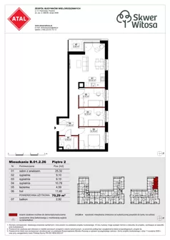 4 pokoje, mieszkanie 70,29 m², piętro 2, oferta nr B01.2.26, Skwer Witosa, Piastów, ul. Bodycha/Witosa