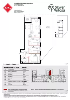4 pokoje, mieszkanie 70,29 m², piętro 2, oferta nr B01.2.26, Skwer Witosa, Piastów, ul. Bodycha/Witosa