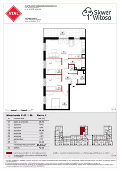 4 pokoje, mieszkanie 81,33 m², piętro 1, oferta nr C02.1.36, Skwer Witosa, Piastów, ul. Bodycha/Witosa