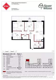 4 pokoje, mieszkanie 86,05 m², piętro 1, oferta nr C01.1.10, Skwer Witosa, Piastów, ul. Bodycha/Witosa