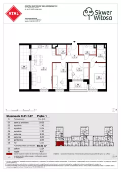 4 pokoje, mieszkanie 88,30 m², piętro 1, oferta nr C01.1.07, Skwer Witosa, Piastów, ul. Bodycha/Witosa