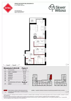 4 pokoje, mieszkanie 70,29 m², piętro 2, oferta nr C02.2.46, Skwer Witosa, Piastów, ul. Bodycha/Witosa