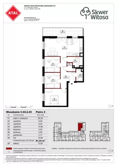 4 pokoje, mieszkanie 81,33 m², piętro 2, oferta nr C02.2.45, Skwer Witosa, Piastów, ul. Bodycha/Witosa